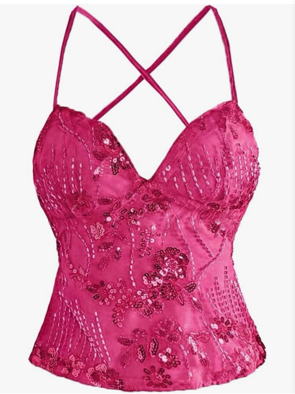 Y2K esc Fuchsia Sequin Embellished Cami Top